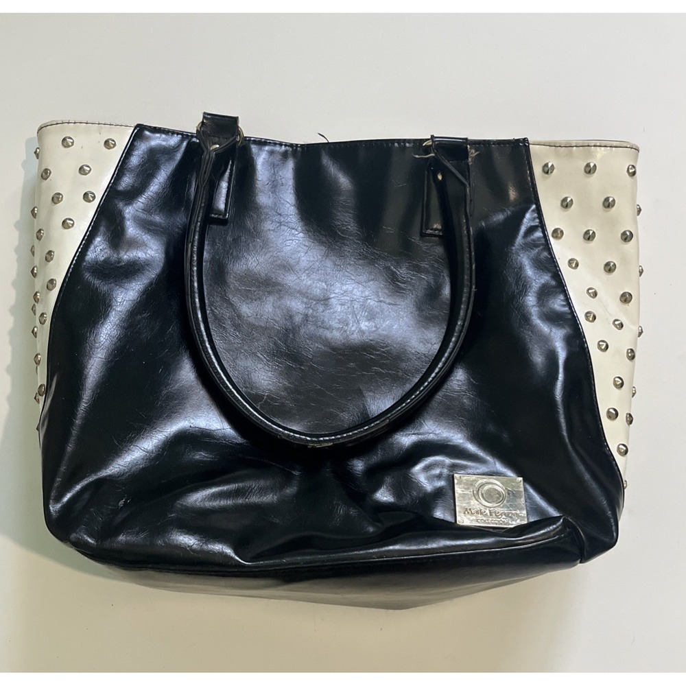 Maite Perroni Women's Tote Shoulder‎ Purse Black/white With Stud Accents Used